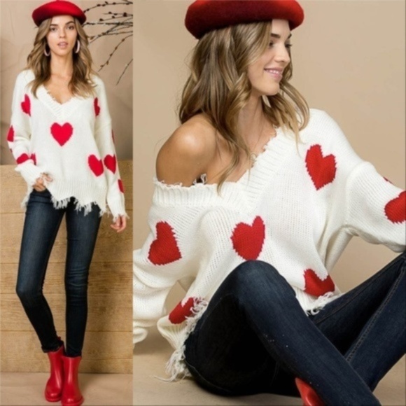 MODA ME COUTURE Sweaters - LOVE YOU MORE Sweater - Red Heart Sweater